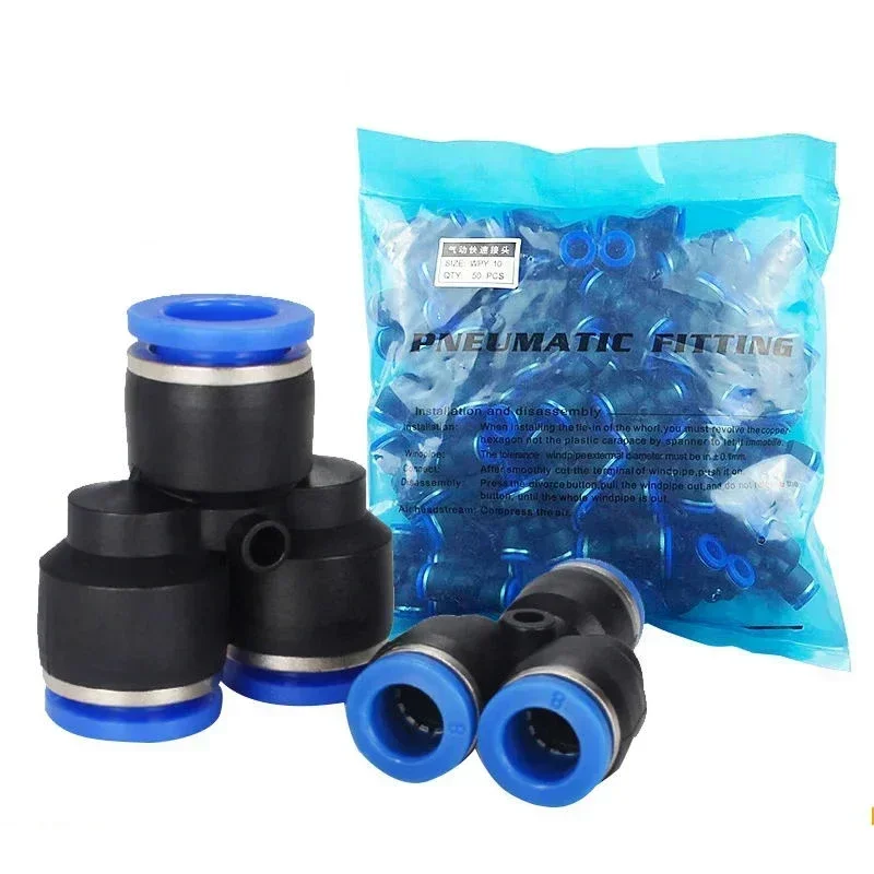 50/100/500/1000 Pcs Pneumatic Py Pw Y W Type Three-Way Reducing Quick Connector Air Pipe Quick Insertion Apy-4/6/8/10/12/14/16