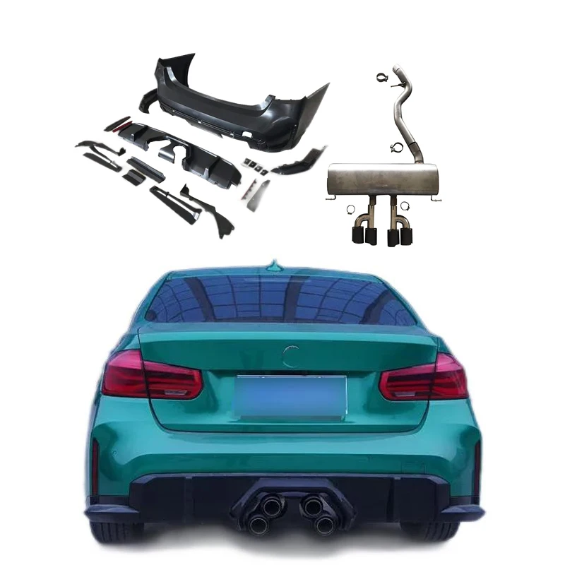 Car Bumper Rear Back Kit for 3 Series F30 F35 Upgrade to 3S G20 M3 Style Exhaust System Carbon Look Exhaust Tips