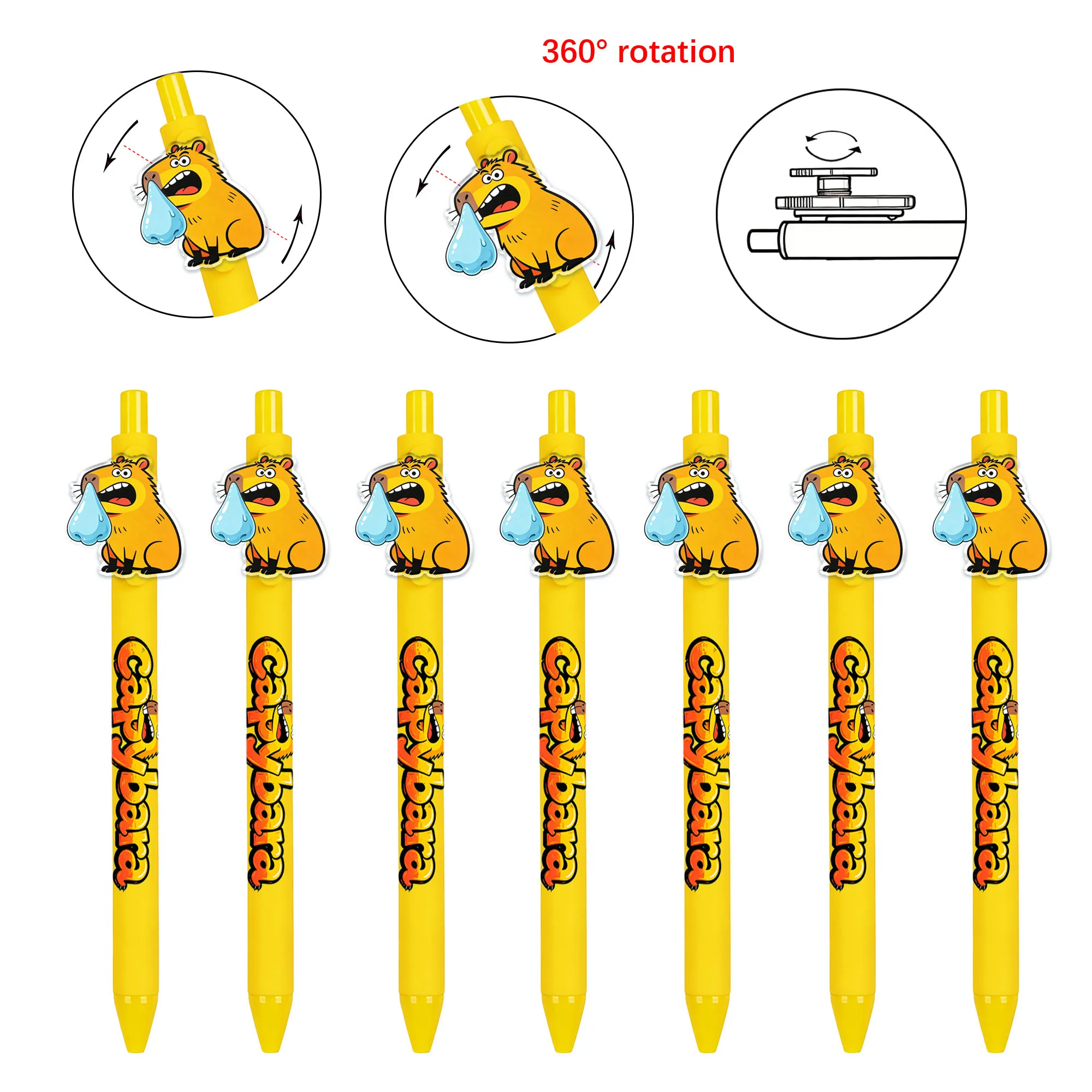 

10pcs Creative Big Nose Capibala Theme Press Ballpoint Pen Big Nose Can Rotate Writing Smooth Black Ink Student Writing Gift Pen