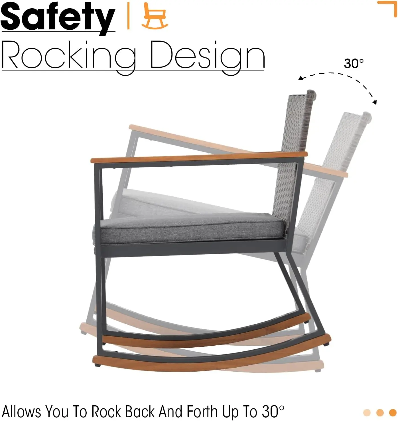 Outdoor Rocking Bistro Set, cadeiras com mesa de café e almofada, Móveis de vime, Pátio e Quintal, 3 PCs