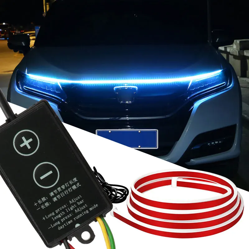 

150cm 180cm Scan Starting Car Flexible LED Hood Light Strip Daytime Running Light With Turn Function Decorative Atmosphere Lamps