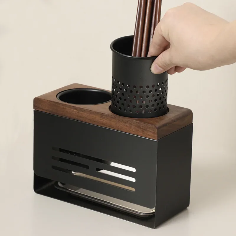 

Walnut Chopstick CageDrainage Chopstick CylinderSpoonKnife & Fork StorageWall Mounted Quick BasketKitchen Organizer