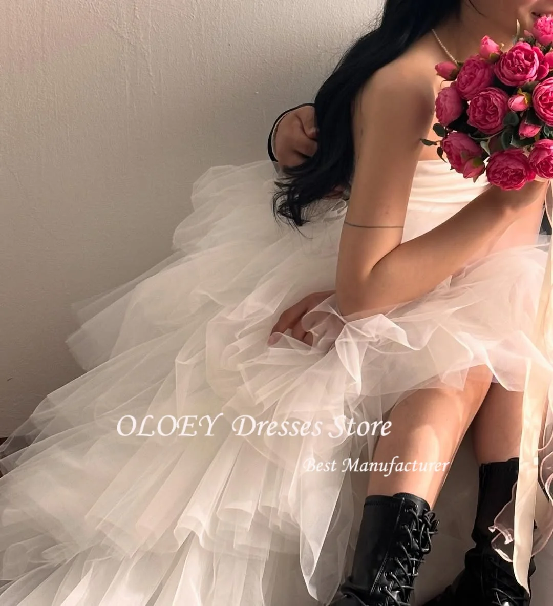 OLOEY Nuovo Elegante Tulle A File 2 PZ Corea Abiti Da Sposa Senza Maniche Servizio Fotografico Piano Lunghezza Corsetto Abiti Da Sposa Personalizzato 2025