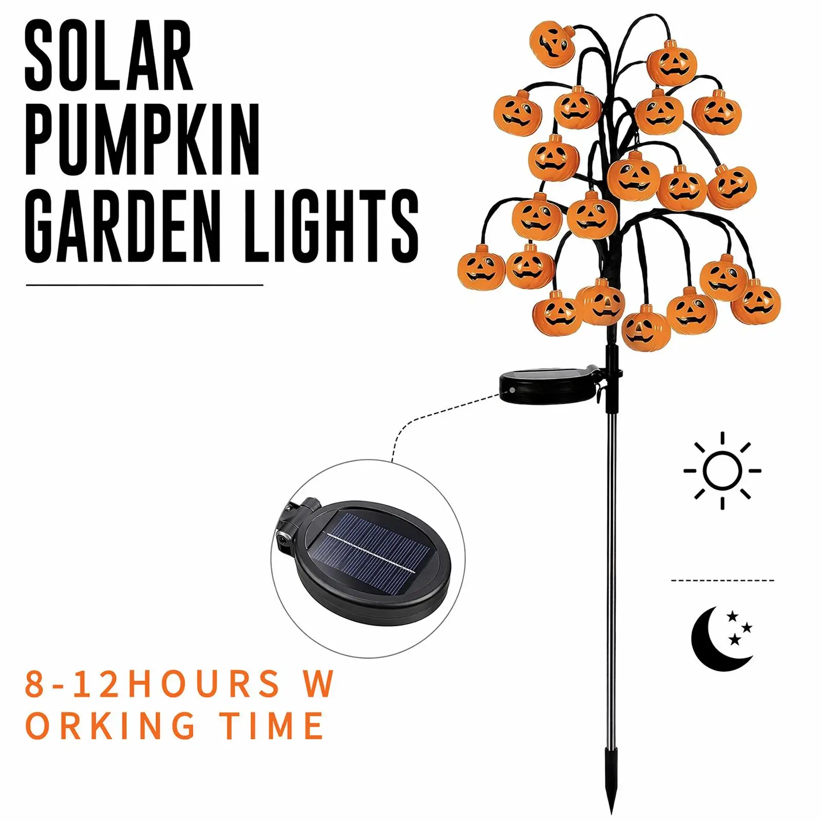 Halloween Solar Pumpkin Tree Branch Lights Waterproof Warm Glow Lamp Funny Outdoor Halloween Lights For Yard Garden Patio