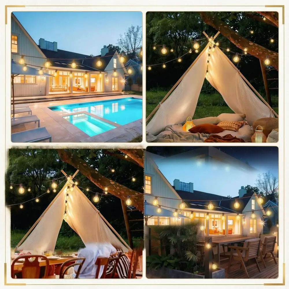 Solar Powered G40 String Lights Outdoor Edison Bulb Waterproof Decorative Lamp For Patio Garden Backyard Party