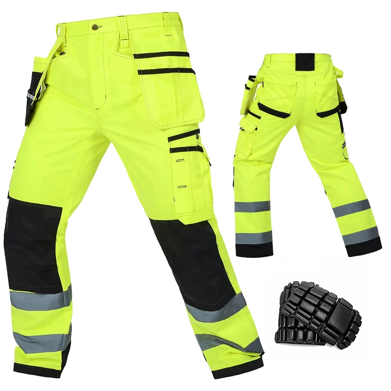 Hi Vis Work Pants Durable Multi Pocket Cargo Pants Fluorescent Yellow Safety Pants Workwear Pants for Construction