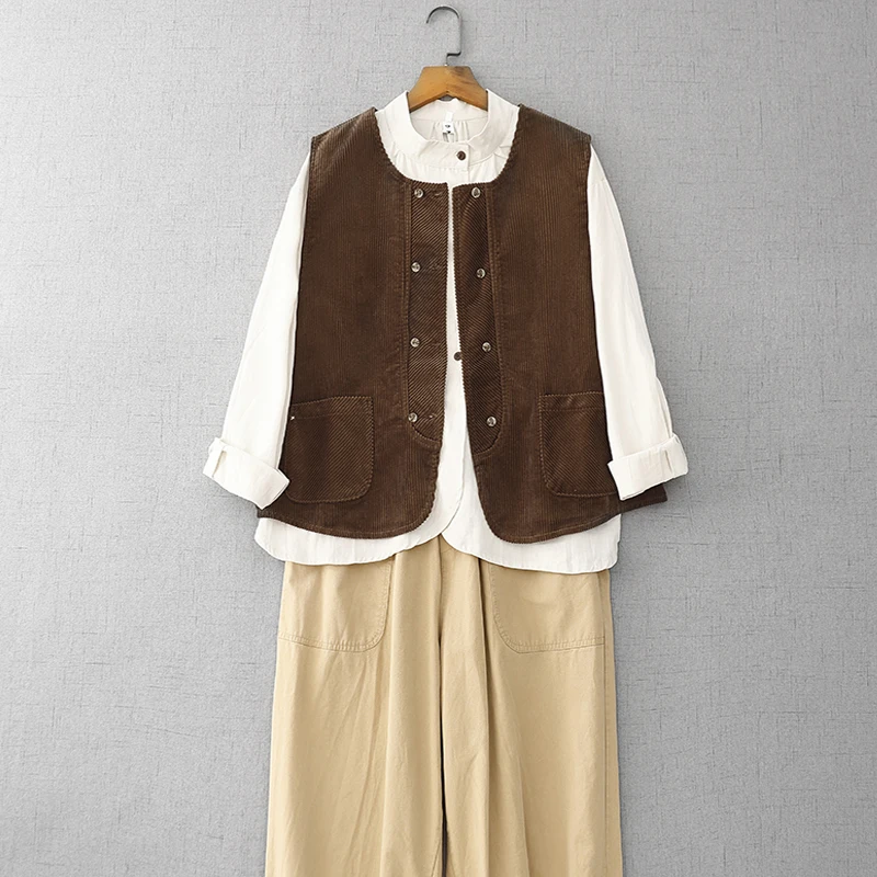 

plus Size Women's Vest Jaet Spring Autumn New Sle Double Row Button Corduroy Vest Comfortable Outerwear Faion Commute S...