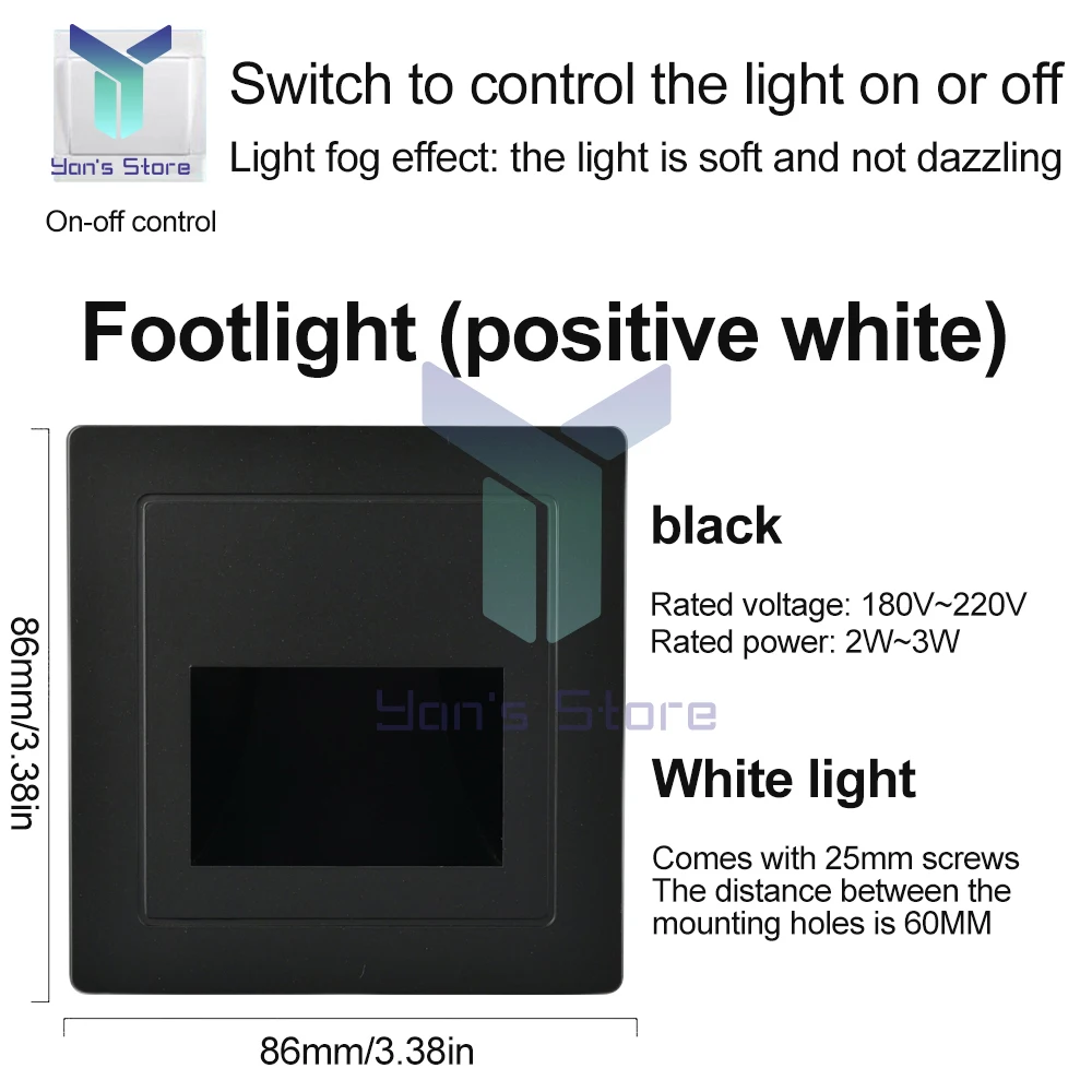 1Pcs AC180-220V Recessed LED Wall Lamp Switch Control White Grey Gold Black Stair Corridor Staircase Step Indoor Lighting