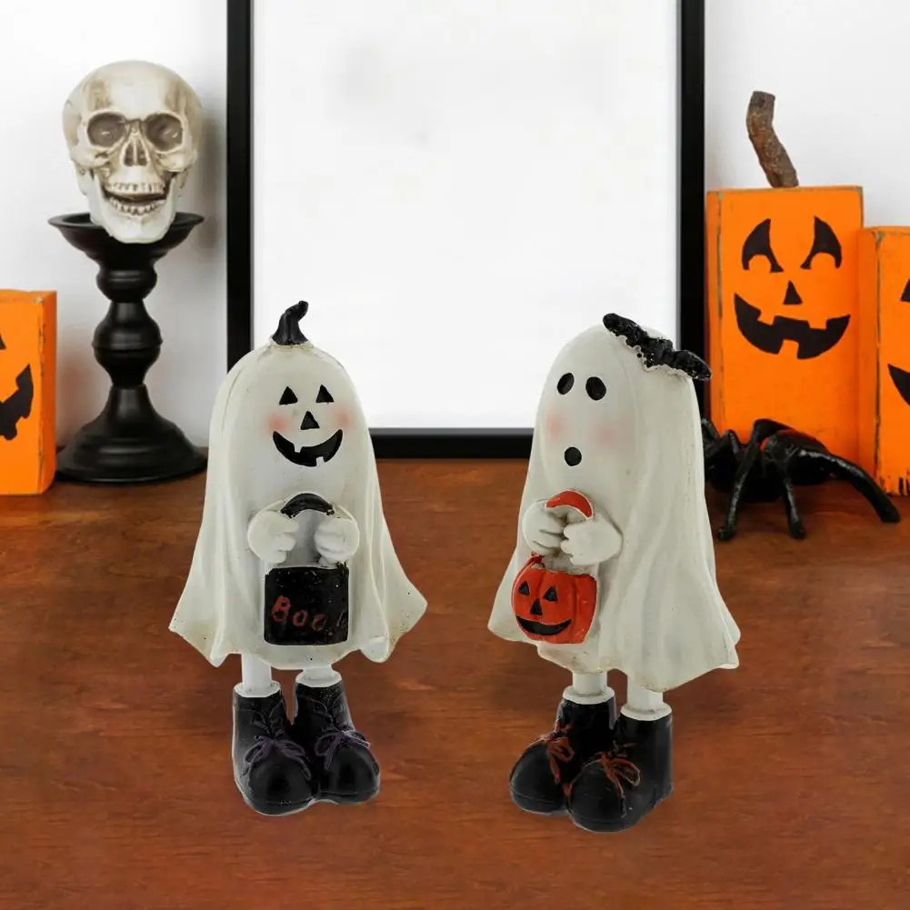 

Halloween Ghost Figurine Resin Little Ghost Statue Trick or Treaters with Candy Bags Holiday Tabletop Decoration Halloween Decor