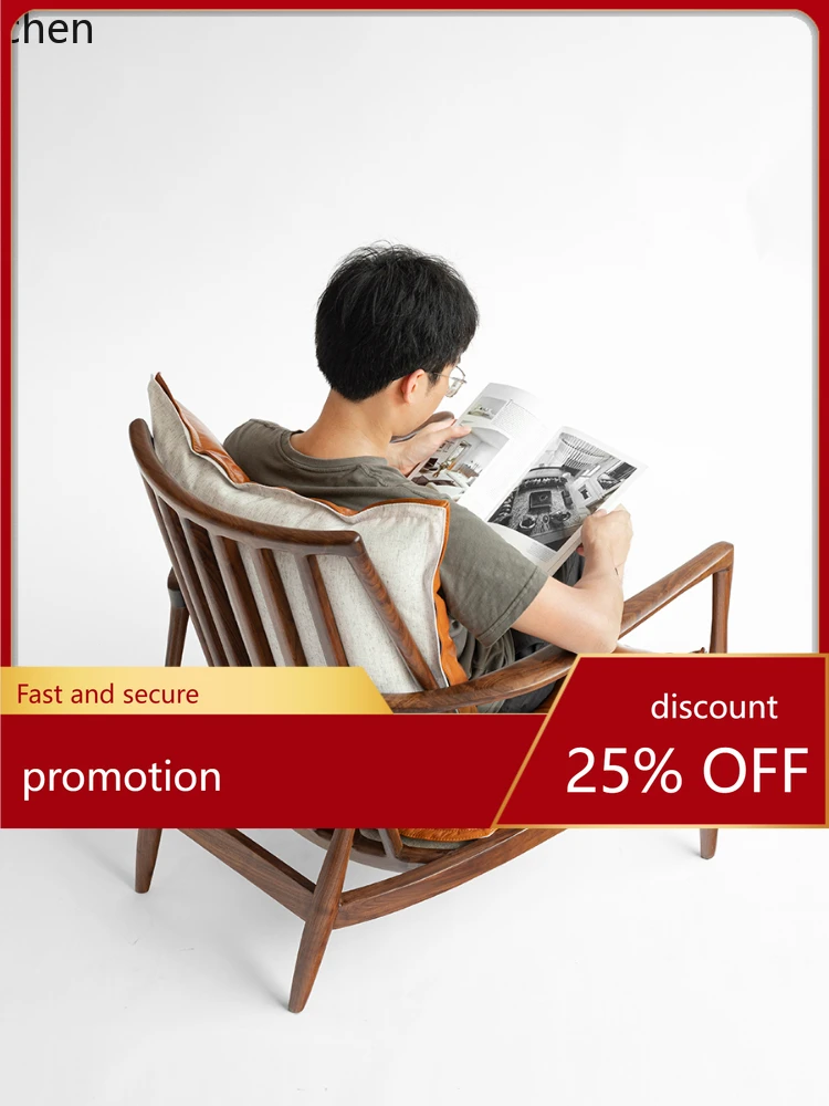 

YFY Single Armchair First Layer Cowhide Black Walnut Solid Wood Furniture Chair Good Year