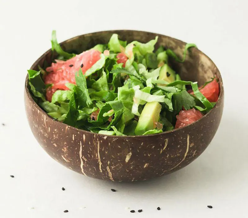 Natürliches Kokosnuss-Schalen-Set Handgefertigtes Holzgeschirr Holzlöffel Dessert-Obst-Salat-Mischschale Ramen-Aufbewahrungsschale Küchengeschirr – Detail 10