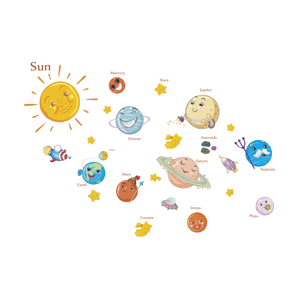 3D Cartoon eight planets luminous wall stickers PVC waterproof planetary fluorescent stickers Children\'s bedroom decoration