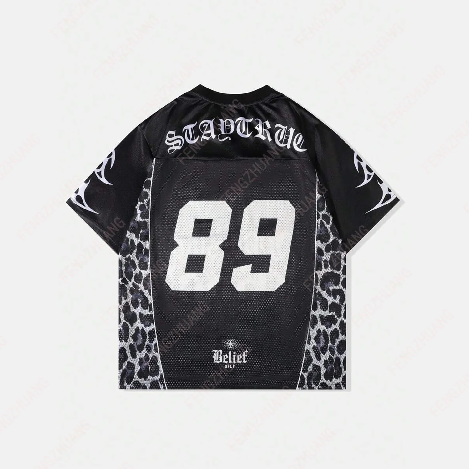 2024 unisex Summer Leopard Print Streetwear Soccer Jersey Short Sleeve Sports T-Shirt Mesh & Glossy Fabric Patchwork Summer