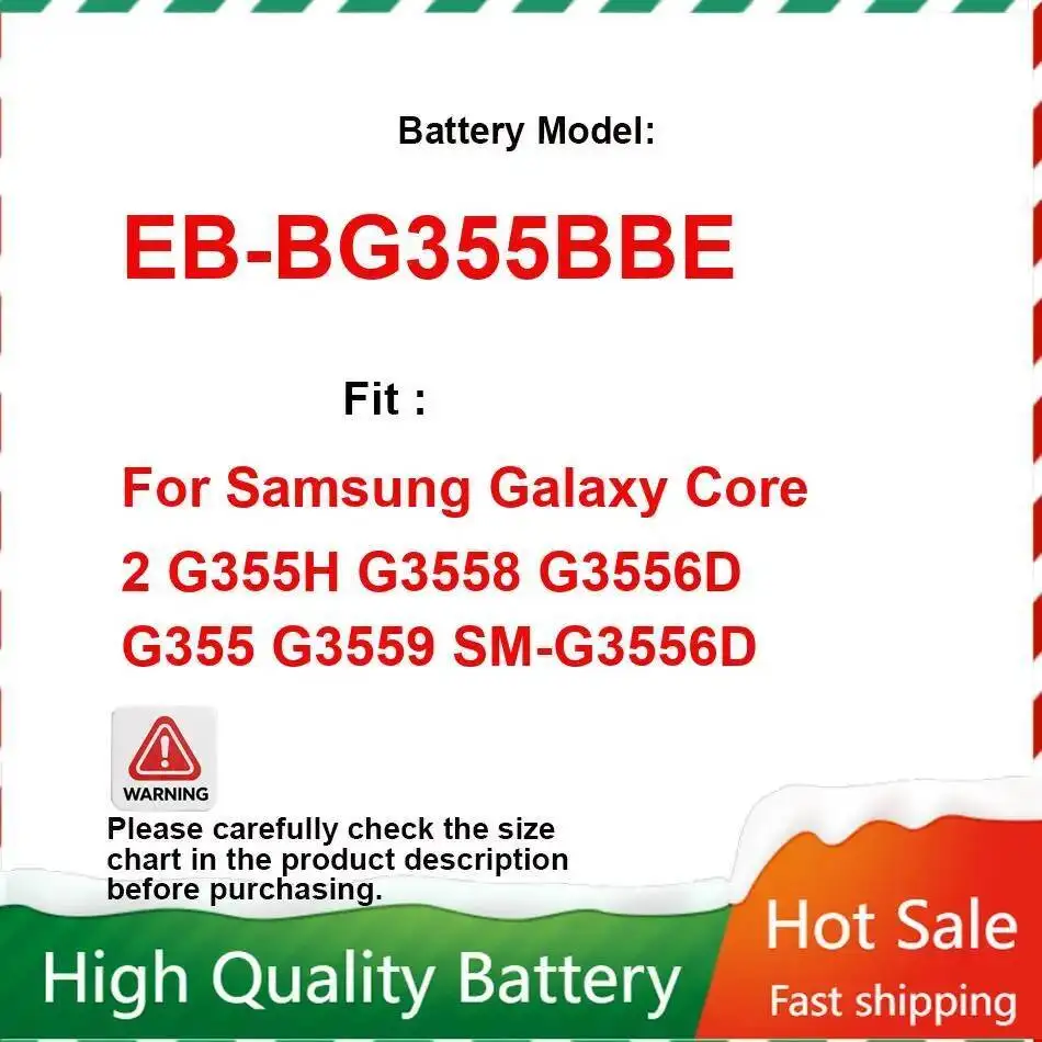 

Mobile Phone Battery EB-BG355BBE 2000Mah For Samsung Galaxy Core 2 G355H G3558 G3556D G355 G3559 SM-G3556D