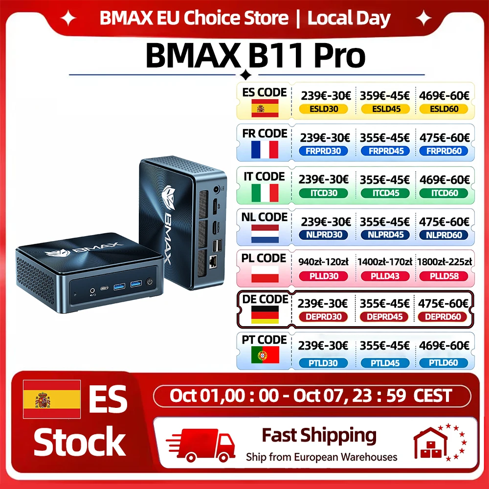 mini pc bmax b11 pro con ia intel core ultra 5 115u 8 nucleos 10 hilos 16gb ram 512gb ssd wifi bluetooth usb hdmi tipo-c windows 11