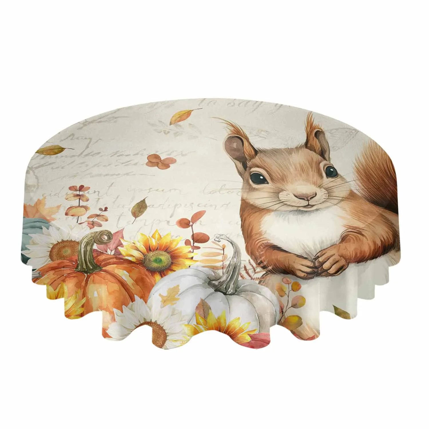 Thanksgiving Pumpkin Sunflower Squirrel Table Cloth Festival Dining Tablecloth Waterproof Table Cover for Wedding Party Decor