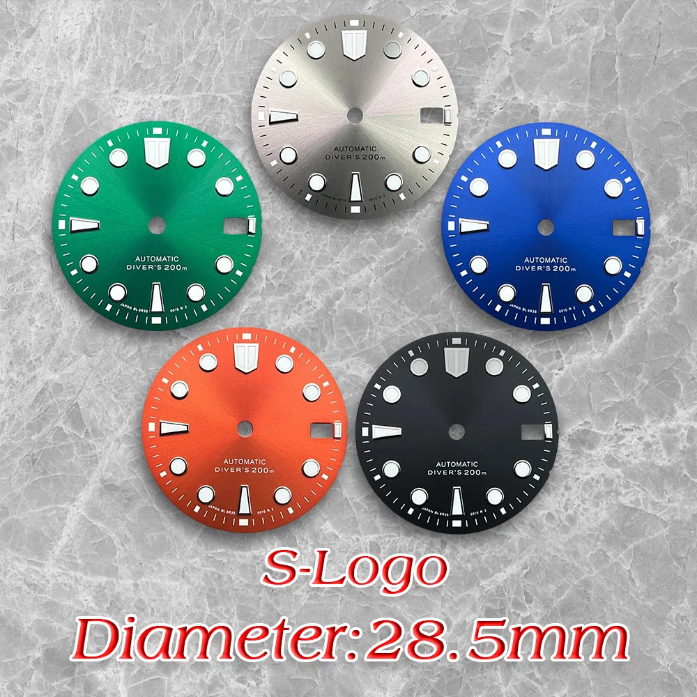 High Quality 28.5mm S Logo NH35 Sunray Dial Green Luminous  For NH35/NH36/4R/7S Movement  NH35 Modificat Accessories  ﻿ ﻿ ﻿