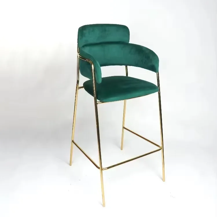Light luxury modern simple ins backrest stainless steel high stool island table bar chair hotel cafe front desk home