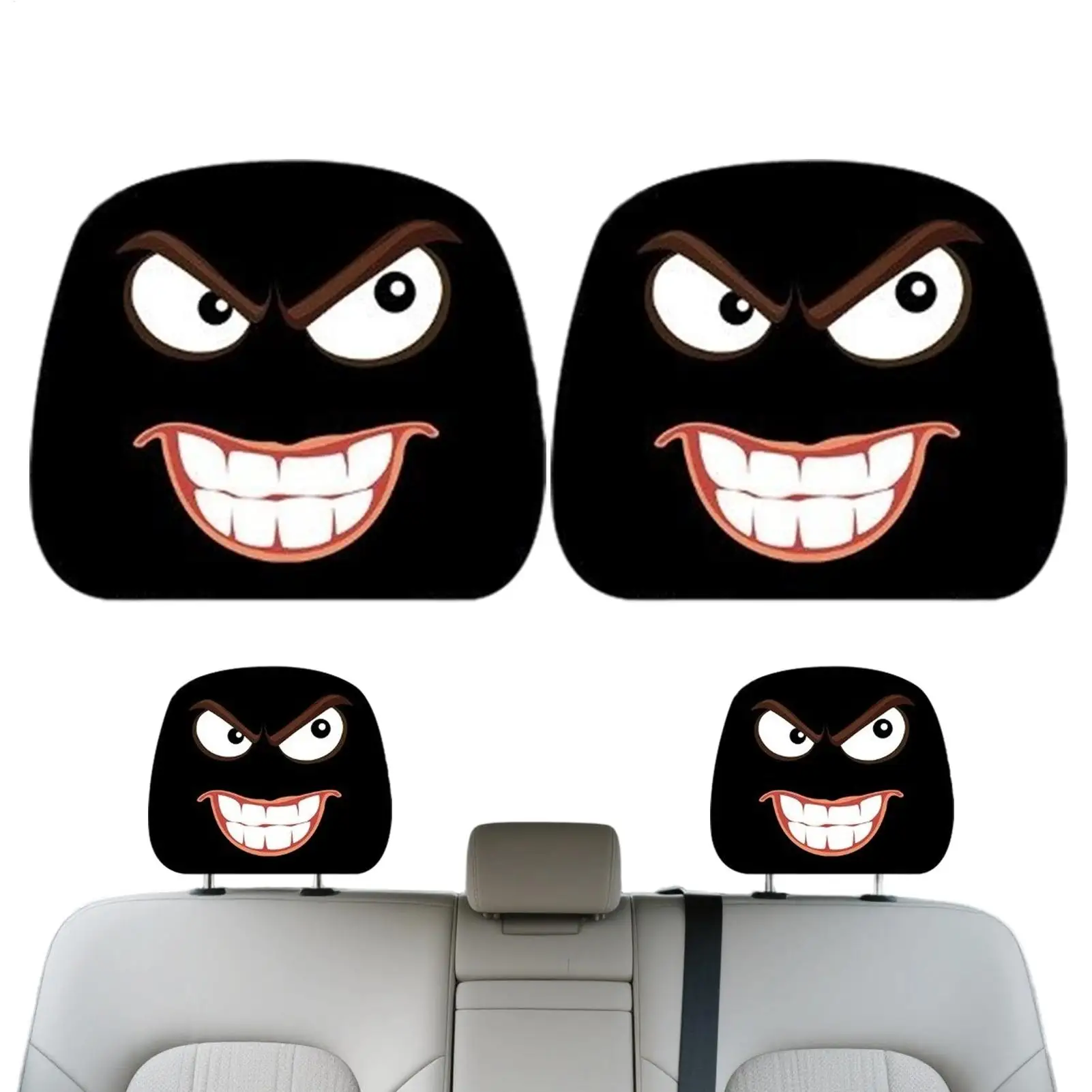 

Funny Car Headrest Covers 2-Piece Cartoon Front Seat Headrest Protector Protector Automotive Decorations For Vehicle Truck RV