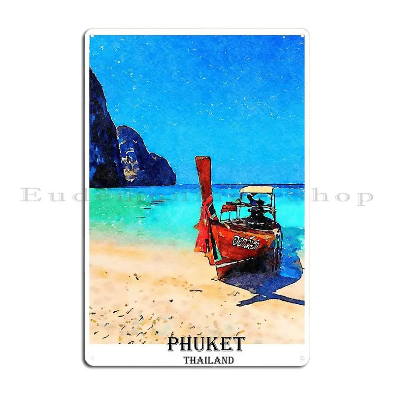 Phuket Thailand Travel Art Watercolour Metal Signs Printing Rusty Club Cinema Funny Tin Sign Poster