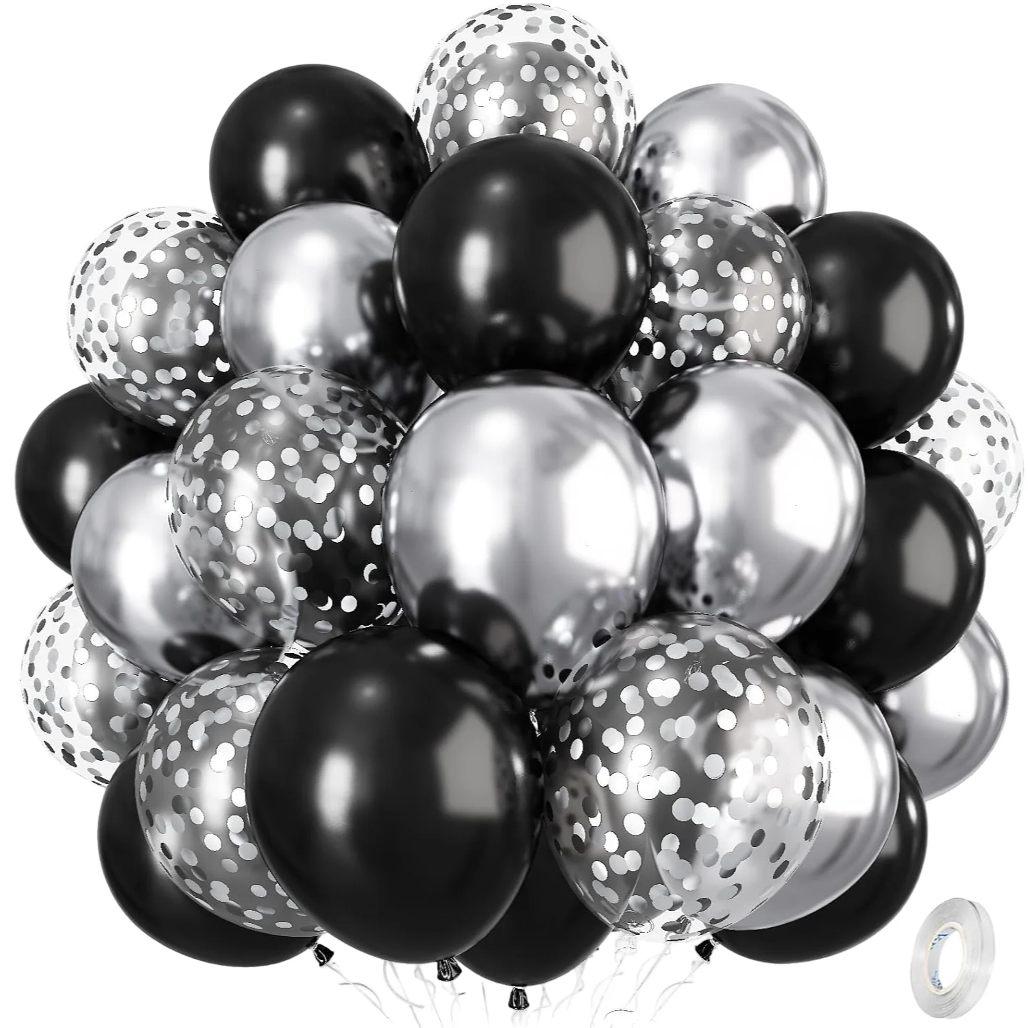 Set van 35 latexballonnen van 30 cm, zwart zilver confetti, verjaardagsdecoratie, oudejaarsavond, bruiloft, Hel Party-ballonnen