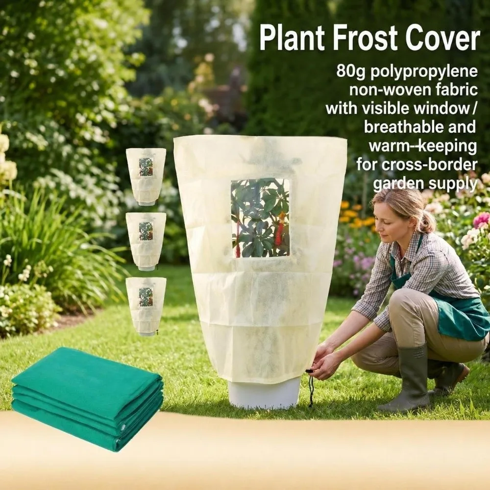 Non-woven Fabric Plant Winter Protection Cover with Drawstring Zipper Windproof Tree Freeze Protection Jacket with Clear Window