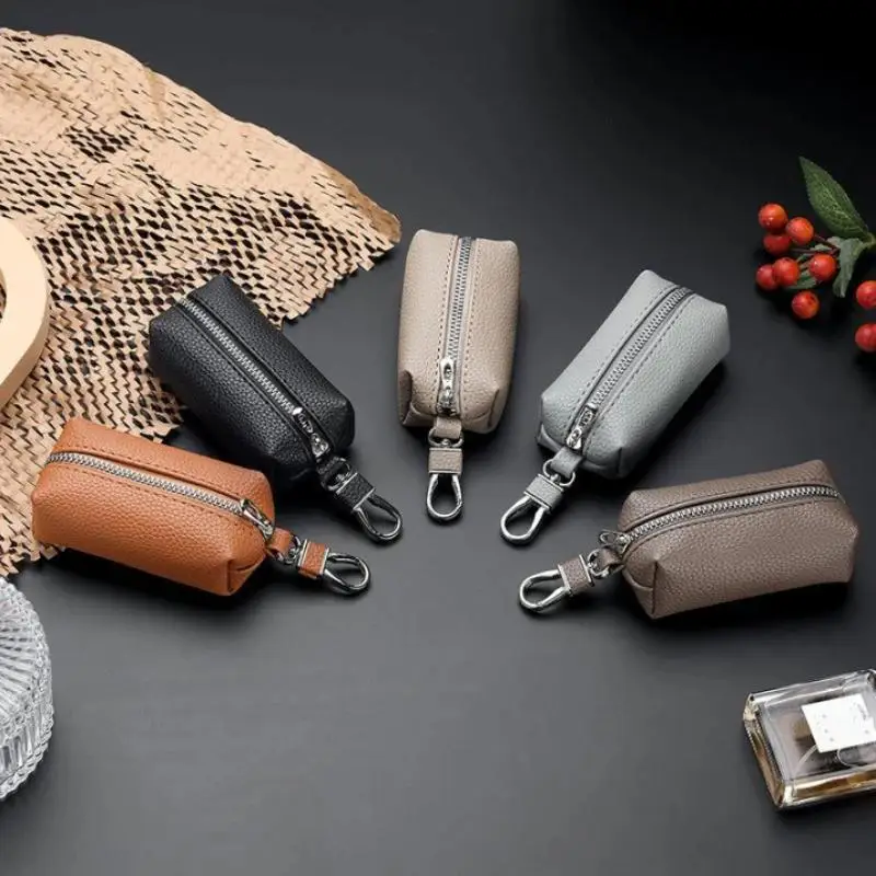 Leather Car Key Wallet Double Zipper Design 1Pcs Water-resistant Key Holder Keychain Case for Car Owners