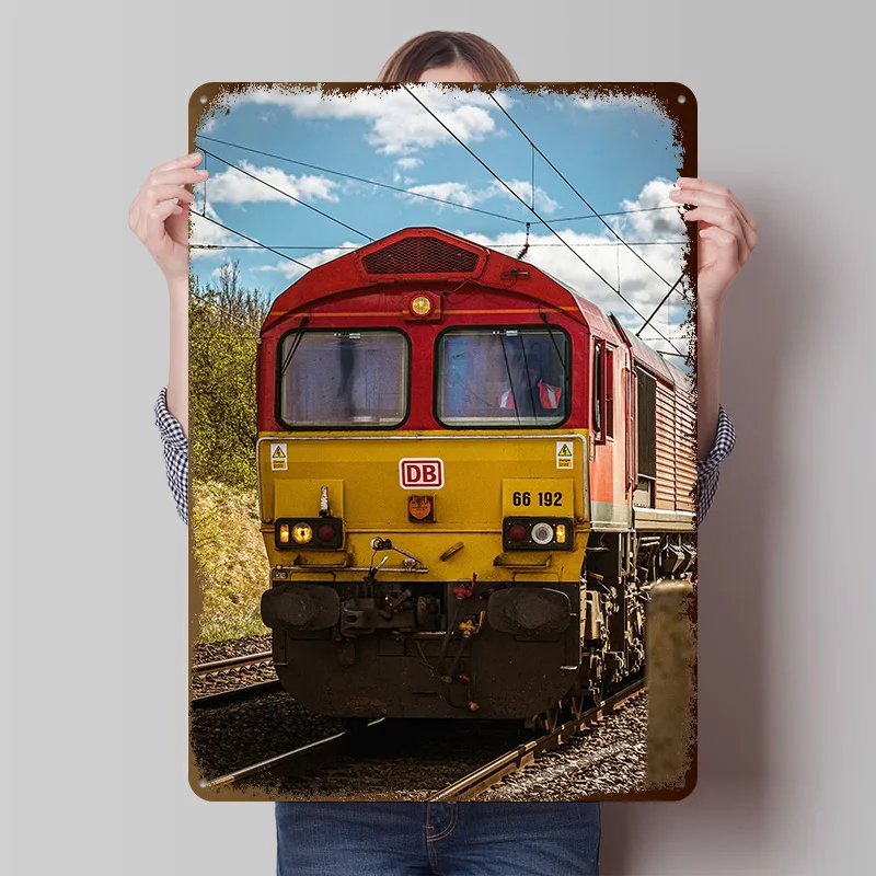 Red and Yellow Class 66 Locomotive Printed Poster Customized Retro Wall Art Vintage Metal Tin Signs for Home Garage Decoration