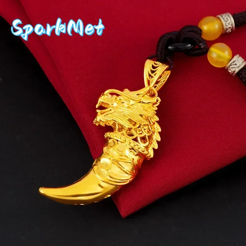 

Christmas 24K Gold Necklace Personalized Fashion Mens Gold Wolf Tooth Pendant, High Quality Neck Jewelry Accessory for Birthday