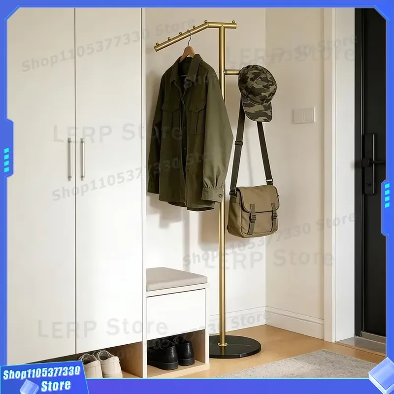 Eco Friendly Wood Base Floor Standing Metal Hat Rack For Bedroom Hallway Entrance Coat Hanger Stand Organizer Home Storage