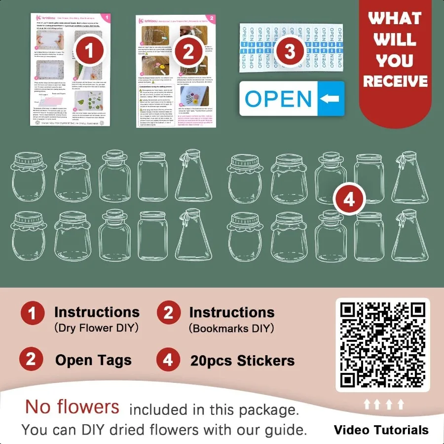 Dried Flower Bookmark Making Kit 20pcs Easy DIY Transparent Bookmarks Clear Jars Stickers Set with Instructions Large Size Pres