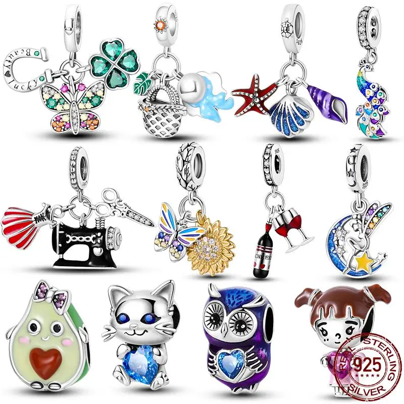 Cuentas de plata de ley S925 con forma de copa de vino tinto y vino, compatible con pulsera Pan, colgante artesanal, joyería para mujer, gran oferta 2023