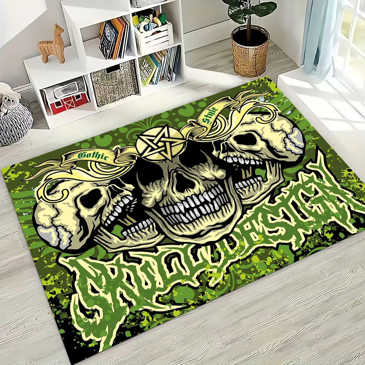 

3D Smoke Maple Weed Plants Death Skull Cartoon Moto Rug for Bedroom Living Room Sofa Home Doormat Decor,Large Non-slip Floor Mat