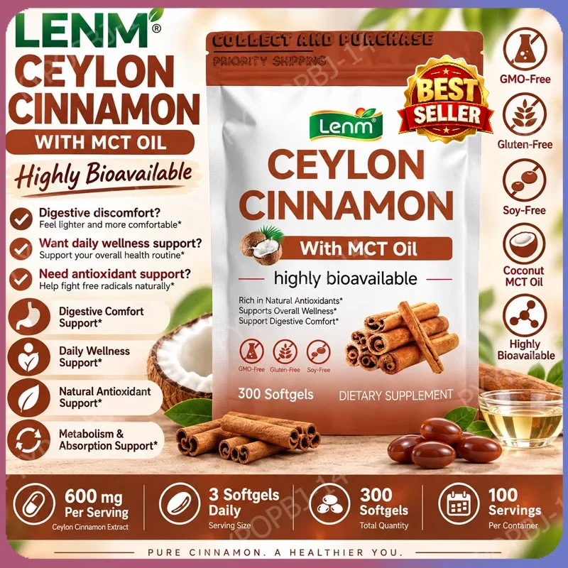 Ceylon Cinnamon Softgels with MCT Oil, Highly Bioavailable, Supports Digestive Comfort, Gluten-Free Soy-Free, 300 Softgels
