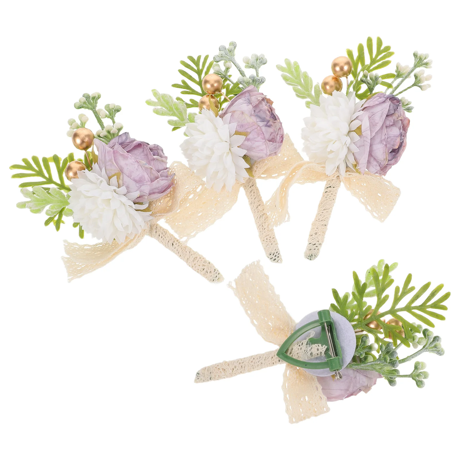 

4pcs Purple Wedding Flower Boutonniere Pin For Men Fake Corsage Realistic Artificial Flower Brooch Lightweight Boutonniere