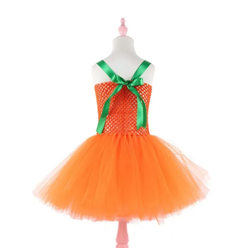 Orange Pumpkin Costumes for Girls Halloween Cosplay Dresses Kids Scary Ghost Witch Tutus Outfits Carnival Party Fancy Clothes