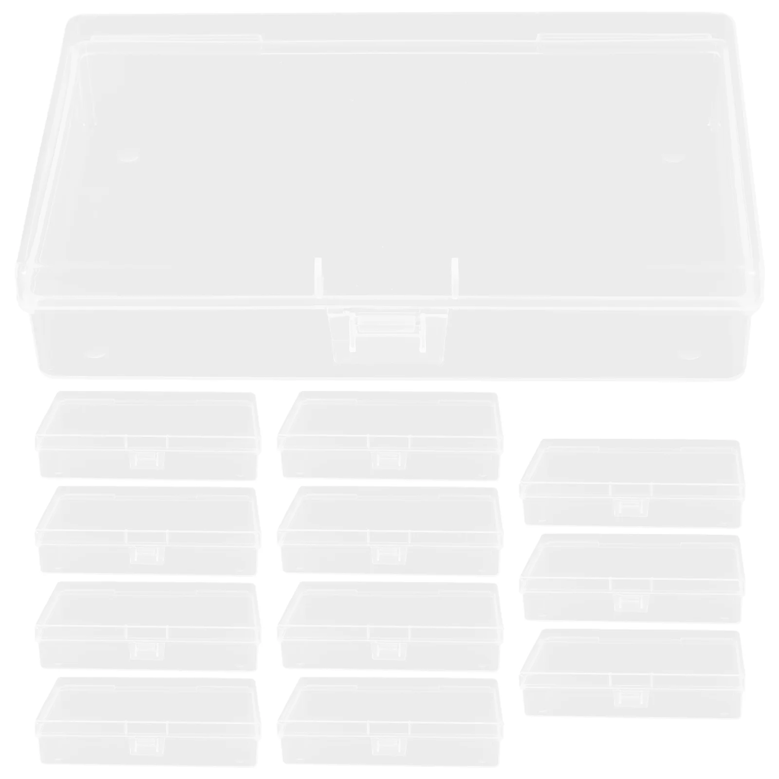 12 Pcs Transparent Rectangular Hinged Storage Box Small Jewelry Case Boxes Component Mini Cases Bin Pp Containers Travel Bins