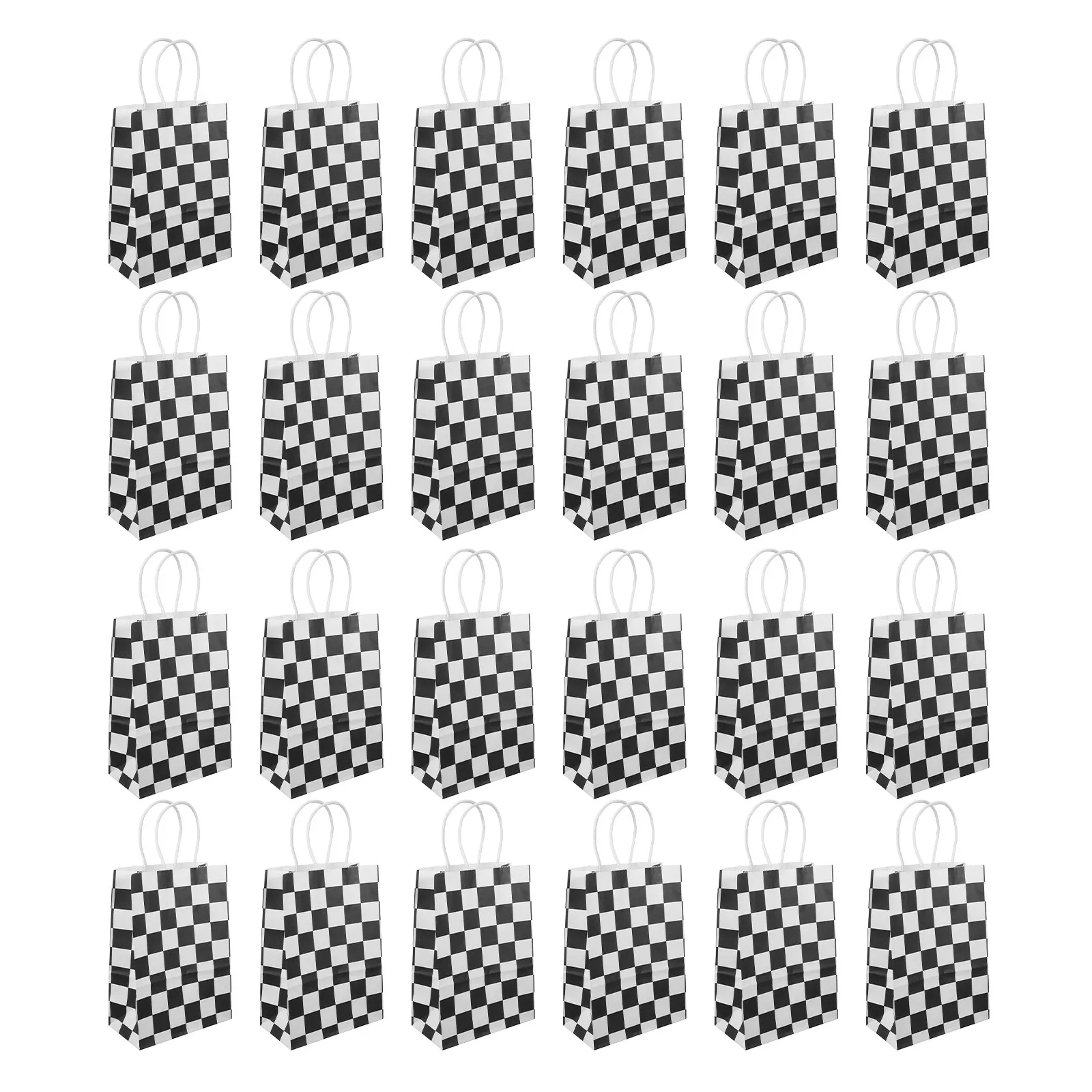 24Pcs Checkered Paper Goodie Bags Racing Theme Black White Design Sturdy Handle Reusable Treat Bags for Party Favors Decorations