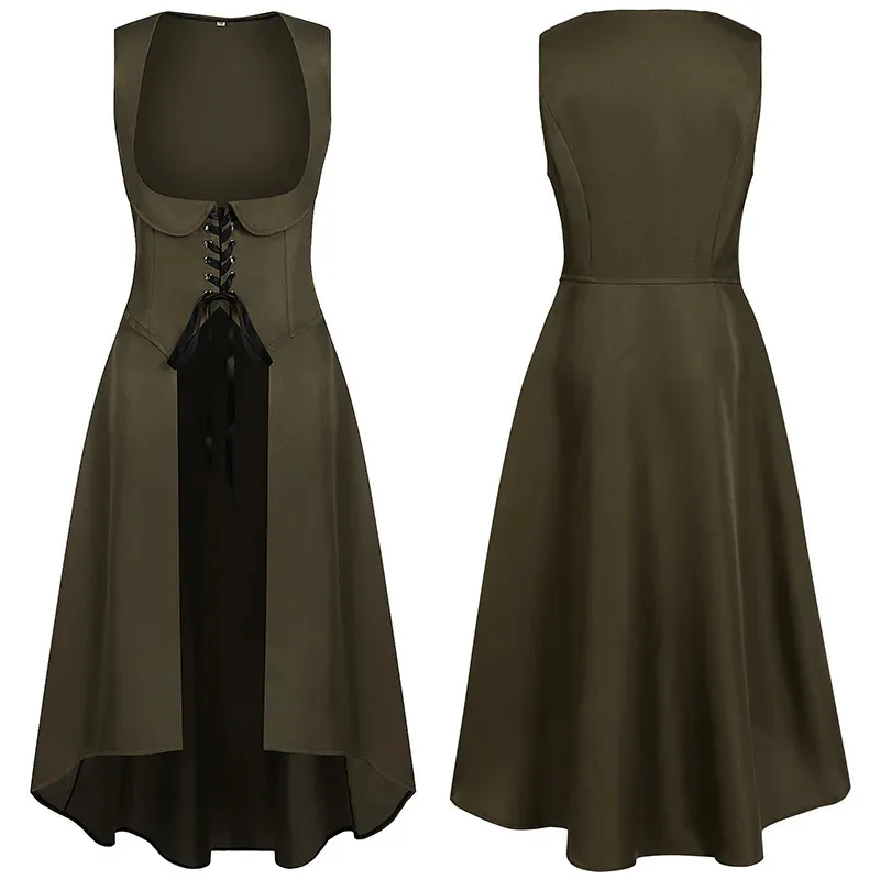 

Women Medieval Cosplay Costume Polyester Celtic Sleeveless Open Dress Cape Female Warrior Viking Cloak