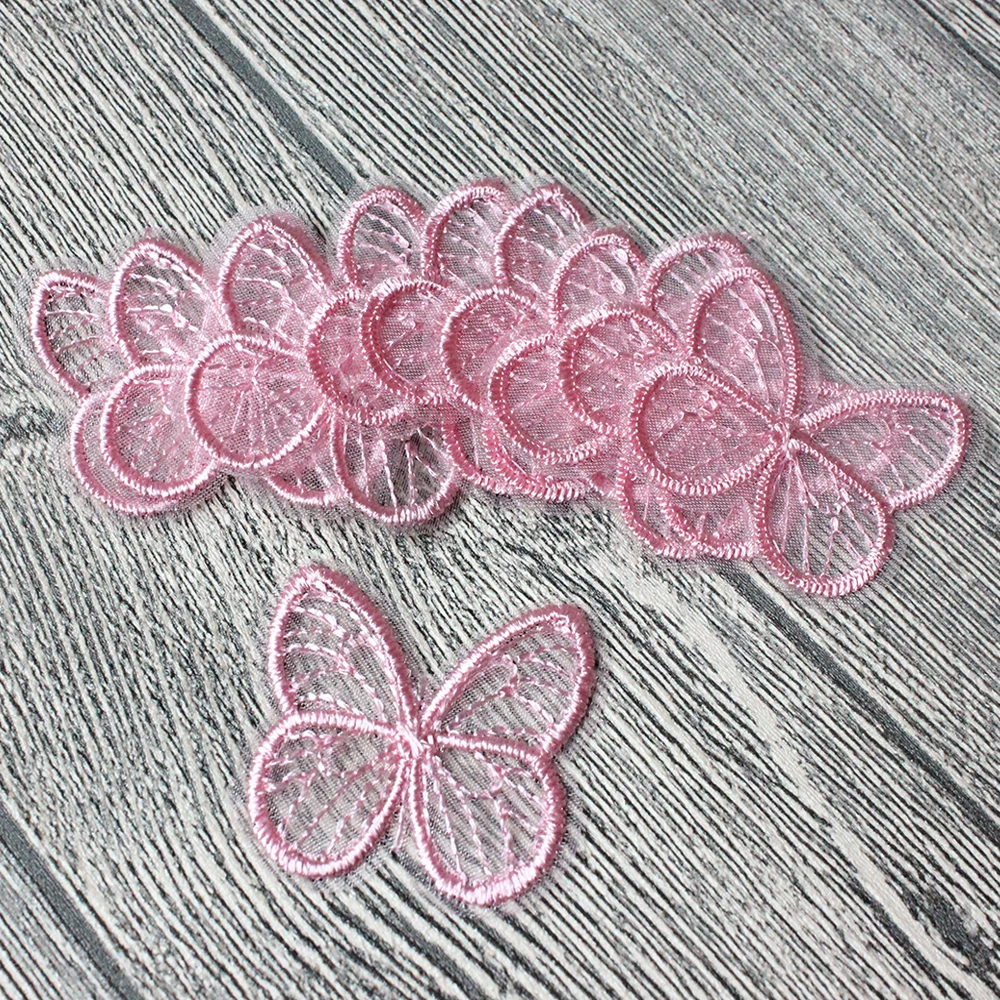 Wholesale 100Pcs/Lot 5x4cm Butterfly Applique Sewing Supplier For Dress Hair Accessories Embroidered Butterfly 10 Colors