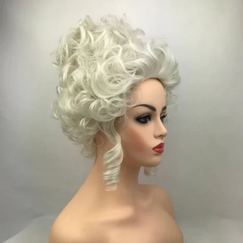 Hihg Quality Marie Antoinette Cosplay Wig Princess Medium Curly Heat Resistant Synthetic Hair Wigs + Wig Cap