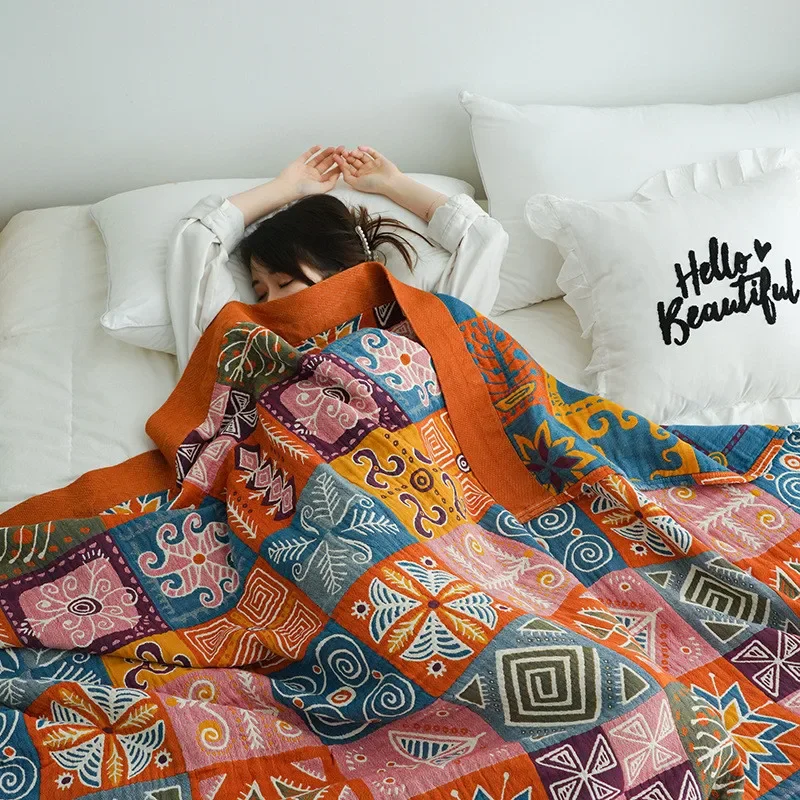 Cotton Towel Fabric Summer Quilt Blanket Geometric Car Travel Sofa Throw Blanket Soft Home Bed Cover Plaid Bedspread On the Bed