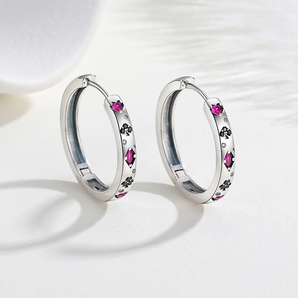 New Original 925 Silver Poker Suit Hoop Earrings For Women Daily Wear Hope Stud Earring Fashion Classic Birthday Gift Love