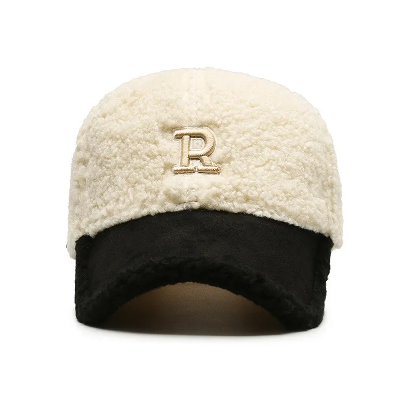 2024 Trendy Big Letter Embroidery Men Winter Hats White Brown Lambswool Baseball Cap For Women Warm Plush Trucker Hats Gorras