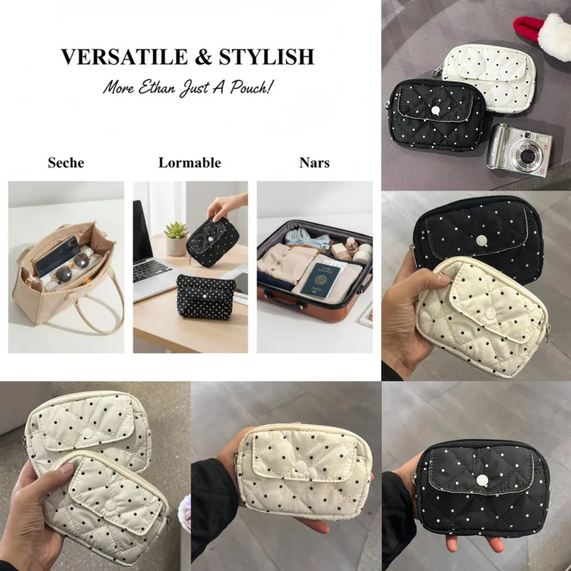 

Korean Style Polka Dot Storage Bag Storage Pouch Soft Thickened Sanitary Napkin Tote Bag High Capacity Makeup Travel Organizer