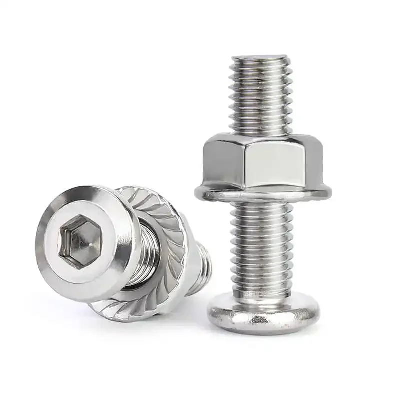 1~10PCS Flat Head Chamfered Screw 304 Stainless Steel M3 M4 M5 M6 M8 M10 M12 Hexagon Socket Bolt Flange Nuts Set Furniture Screw