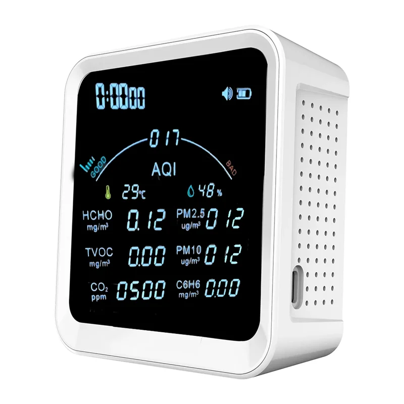 Tuya Wi-Fi CO2 HCHO H6C6 TVOC PM2.5 PM10 метр термометр гигрометр часы будильник монитор загрязнения воздуха PTH-9BW-TCES
