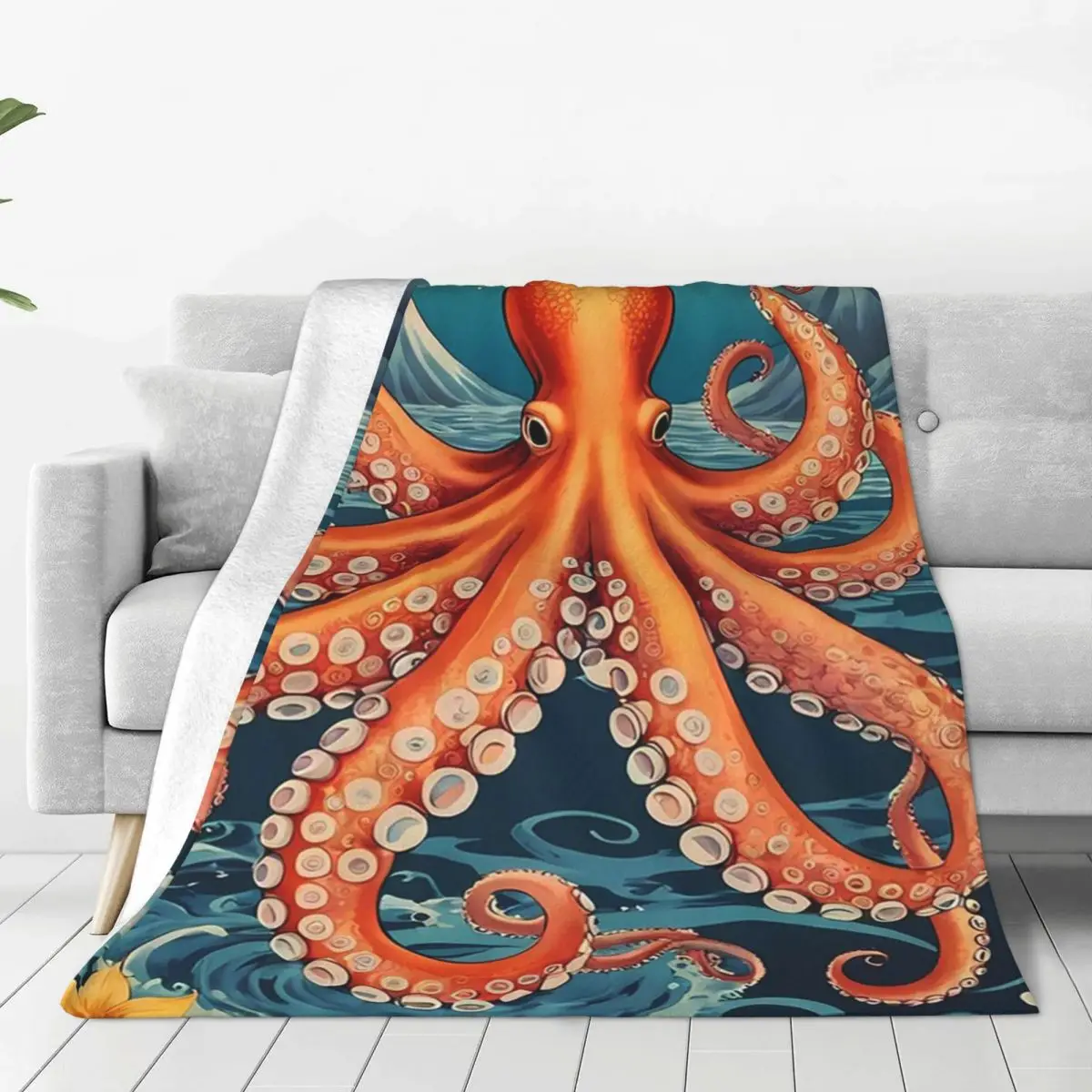 

Octopus Art Print Blanket Flannel Portable Sofa Throw Blankets For Home Bedroom Travel Throws Bedspread Quilt