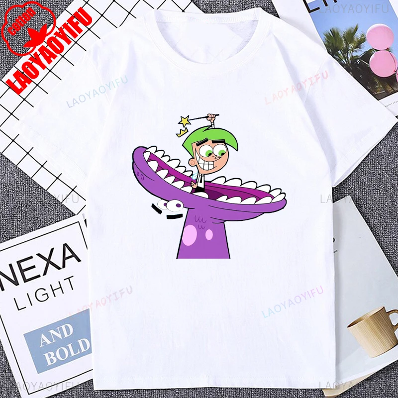 الفكاهة Kawaii الكرتون The Fairly Oddparents تيمي واندا كوزمو الجرافيك تي شيرت موضة القطن تي شيرت عادية Y2k للجنسين تي شيرت #1