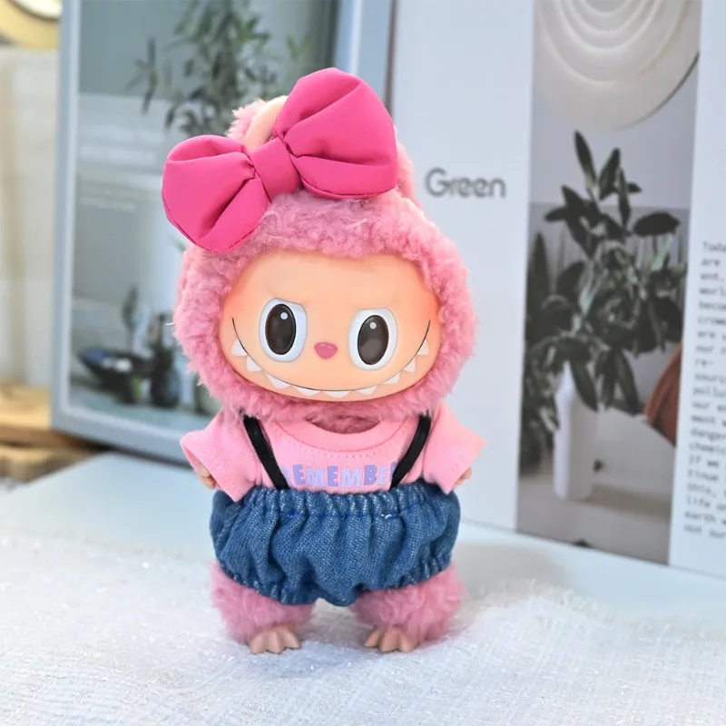 

For 17cm Labubu Clothes Outfit Plush Doll Clothes Macaron Cute Clothing DIY Kid Gift Clothes Hair Accessories V1 V2 V3 Overall